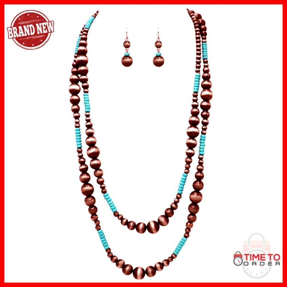 Extra Long Beaded Statement Necklace Earrings Set 60 Inches